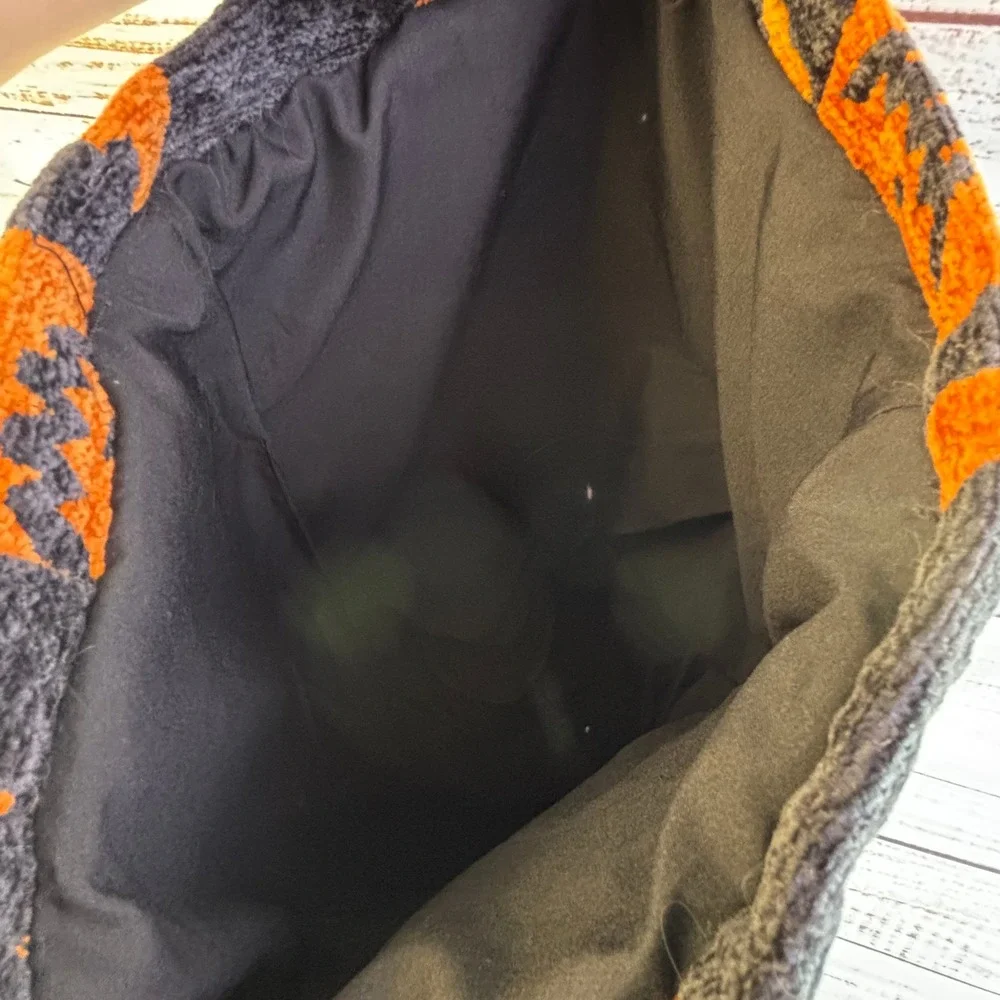 Tote Bag Black Orange Chenille Pumpkin Halloween Kitsch Spooky Jack O Lantern